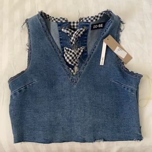 Super cute jean top with lace up back